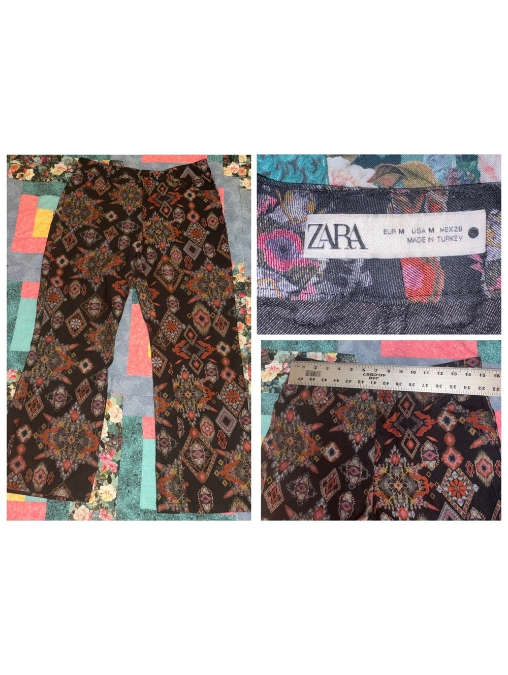 Zara Women's M Aztec Patterned Multi Colored Pants Comfort Stretch